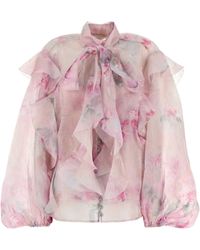Zimmermann - Crush Floral-Print Ruffled Linen-Blend Blouse - Lyst