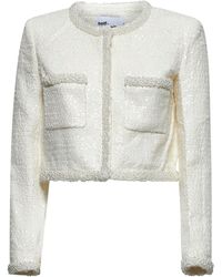 Self-Portrait - Cream Sequin Bouclé Crop Jacket - Lyst