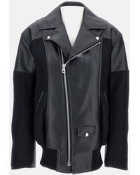 Junya Watanabe - Contrast Panel Faux Leather Jacket With Exposed Zip Closure - Lyst