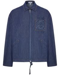 Loewe - Zip-Up Denim Jacket With Embroidered Pocket - Lyst