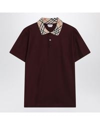 Burberry - Cotton Polo Shirt With Check Collar - Lyst