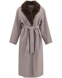 P.A.R.O.S.H. - P.A.R.O..H. Wool Coat With Fur Collar And Belt - Lyst