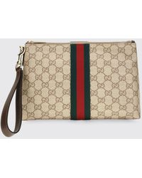 Gucci - Gg Monogram Jacquard Pouch With Striped Details And Wrist Strap - Lyst
