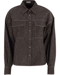 Brunello Cucinelli - Sparkling No-Fade Denim Shirt With Shiny Flap Detail - Lyst