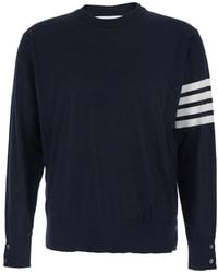 Thom Browne - Crewneck Swwater With 4-Bar On The Sleeve And Ribbed Trims - Lyst