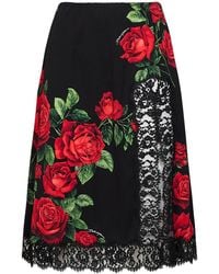 Dolce & Gabbana - Dolce & Gabbana Rose-Print Silk-Blend And Flared Midi Skirt - Lyst