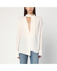 Victoria Beckham - Ivory Draped Silk Blouse - Lyst
