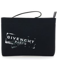 Givenchy - Clutch Bag With Top Handle And Logo Print On The Front - Lyst