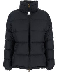 Moncler - Down Jacket With Logo Plaque On The Zip Puller And Logo - Lyst