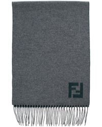 Fendi - 'Ff' Scarf With Fringed Edge And Ff Embroidery On The Front - Lyst