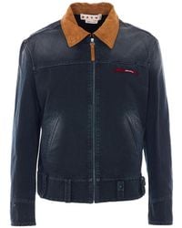 Marni - Canvas Jacket With Contrasting Collar And Logo - Lyst