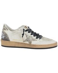 Golden Goose - 'Ballstar' Low Top Sneakers With Glittered Star Patch On The Side And Glittered Heel With Logo Lettering - Lyst