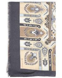 Etro - Cream Wool And Silk Scarf With Floral Paisley Pattern - Lyst