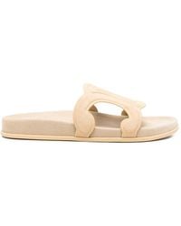 Celine - Triomphe Suede Leather Slides - Lyst