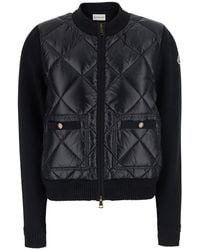 Moncler - Crew Neck Cardigan With Logo Patch On The Sleeve - Lyst