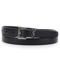 Saint Laurent - Belt Cassandre Plaque Leather - Lyst