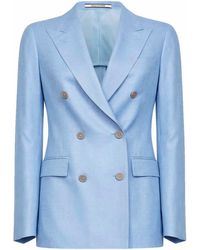Tagliatore - Wool And Silk And Linen Double-Breasted Blazer - Lyst