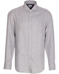 Brunello Cucinelli - Slim Fit Flannel Chevron Cotton Shirt - Lyst