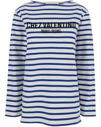 Valentino - Crewneck T-Shirt With Logo Lettering On The Front And All-Over Striped Motif - Lyst