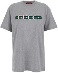 Gucci - Crewneck T-Shirt With Logo Lettering And Web Detail On The Front - Lyst
