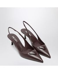 Prada - Bordeaux Leather Slingback With Décolleté - Lyst