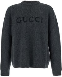 Gucci - Crewneck Sweater With Logo Lettering Embroidery On The Front - Lyst