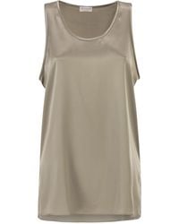 Brunello Cucinelli - Stretch Silk Satin Crew Neck Top - Lyst