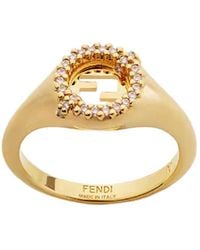 Fendi - Colored Ring With Ff Design And Crystal Decorations - Lyst