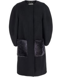Fendi - Crewneck Coat With Puffed Sleeves And Two Front Shearling Pockets - Lyst