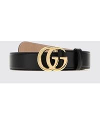 Gucci - Gg Marmont Smooth Leather Belt With-Tone Double G Buckle - Lyst