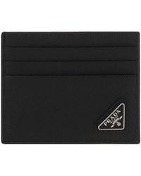 Prada - Triangle-Plaque Leather Card Holder - Lyst