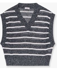 Brunello Cucinelli - Dazzling Striped Net Knit Linen Sweater - Lyst