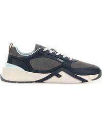 Fendi - Two-Tone Leather And Suede Flow Sneakers - Lyst