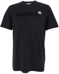 Moncler - T-shirt With Flocked Logo In Cotton - Lyst