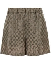 Gucci - Gg Print Silk Shorts - Lyst