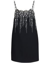 Valentino - Embroidered Crepe Mini Dress With Jewel Details - Lyst