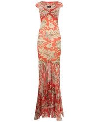 Etro - Long Dress With V-Neck And Ruffles - Lyst