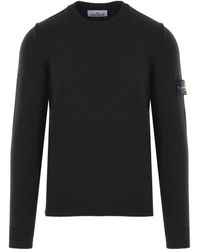 Stone Island - Crew Neck Wool Sweater With Reverse Stitch Details - Lyst