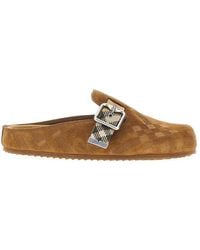 Burberry - Check Suede Leather 'Urchin' Clogs - Lyst