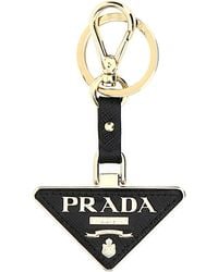 Prada - Two-Tone Metal And Leather Key Ring - Lyst