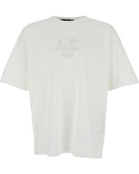 C.P. Company - T-Shirt With Logo Embroidered On The Front Tone-On-Tone - Lyst