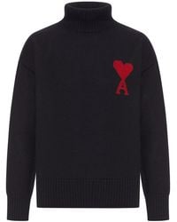Ami Paris - Ami De Coeur Wool High Neck Sweater - Lyst