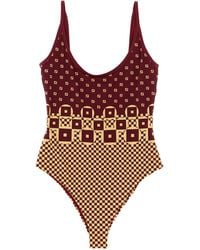 ワンピース水着 FENDI MICRO PATCHWORK PRINT SWIMSUIT Fendi Swimsuit in Metallic | Lyst