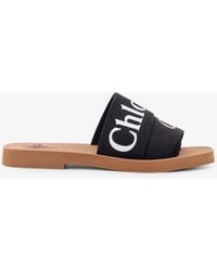 Chloé - Woody Linen Flat Sandals - Lyst