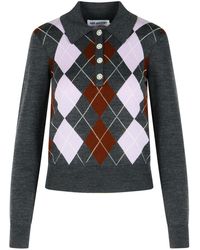 Self-Portrait - Self Portrait 'Argyle' Wool Sweater - Lyst
