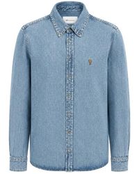 Ami Paris - Light Denim Button-Down Shirt With Ami De Coeur - Lyst