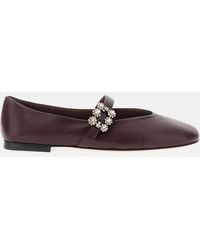 Roger Vivier - Crystal Embellished Pointed-Toe Leather Flats - Lyst
