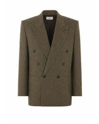 Saint Laurent - Herringbone Fabric Double Breasted Wool Jacket - Lyst