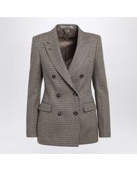 Tagliatore - Double-Breasted Tobacco-Colored Jacket With Houndstooth Pattern - Lyst