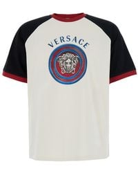 Versace - Crew Neck T-Shirt With Logo Lettering And Medusa Embroidery On The Front - Lyst